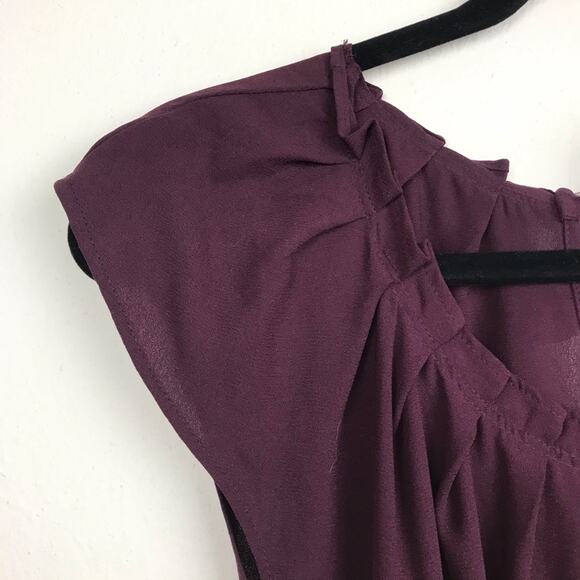 LC Lauren Conrad Dress Size Small Wine Lace Hem Pleated Tie Gathered Waist - Picture 2 of 7